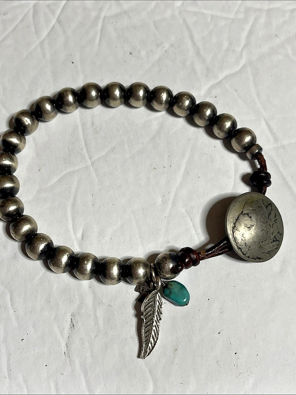 Peyote Bird Designs Beaded Charm Bracelet Silver Blue
